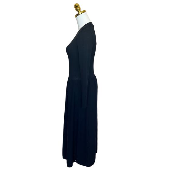 Thakoon Black Ribbed Knit Drop Waist Midi Dress SMALL Modest Designer Work $348 - Picture 7 of 10